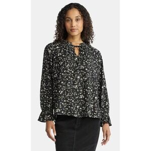 Time and Tru Women's Ruffle Neck Blouse with Long Sleeves, Size Medium